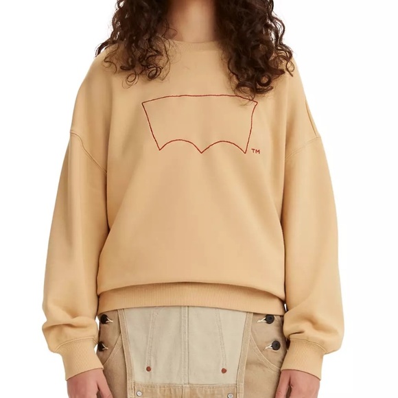 Levi's Red Collection Tan Crewneck Logo Sweatshirt, Unisex, Large, limited - Picture 2 of 12